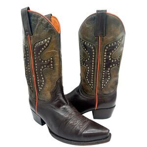 RARE VTG Frye Studded Brown Leather Cowboy Boots Womens 7.5 Boho, Western